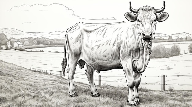 Foto esboço de retrato de vaca desenhado à mão ilustração de agricultura e pecuária