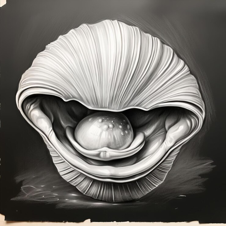 Foto esboço de um retrato de uma amêijoa feliz arte de carvão