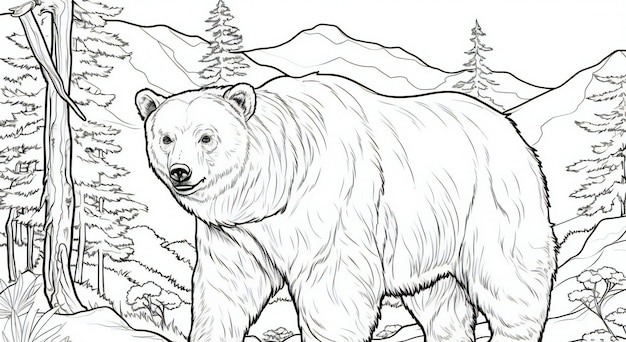 Esboço de urso polar na floresta para seu projeto