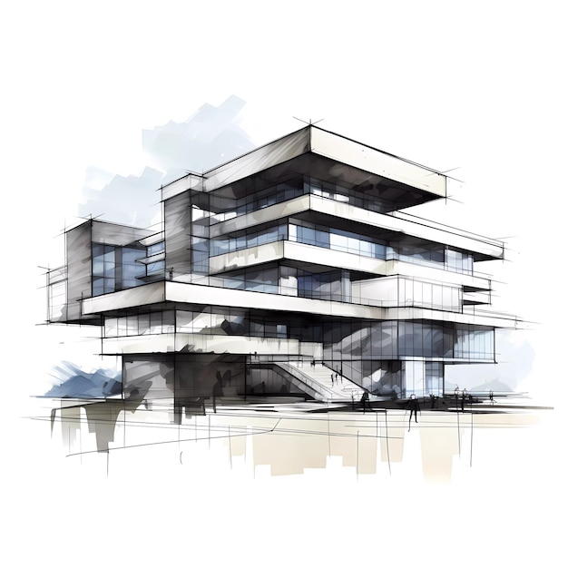 Esboço de visões arquitetônicas e pintura em aquarela do conceito de construção de casas IA generativa