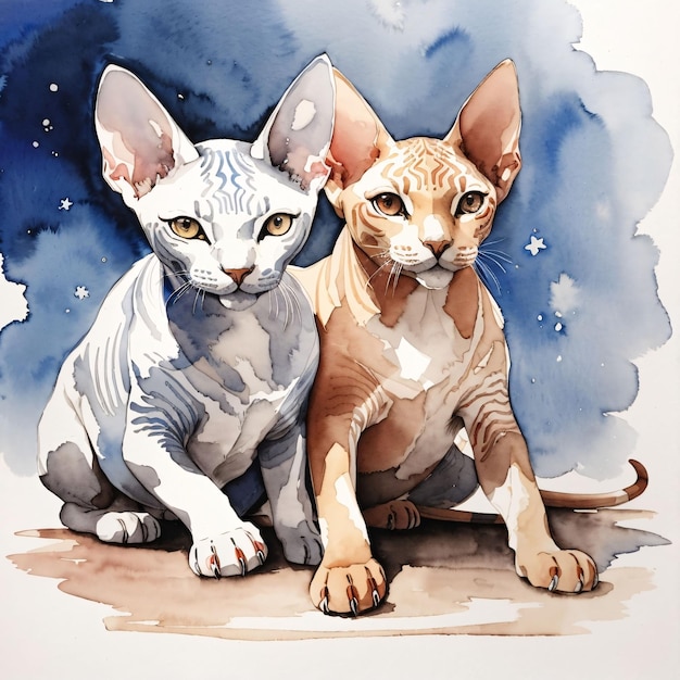 Esboço em aquarela de gato Sphynx fofo ilustração