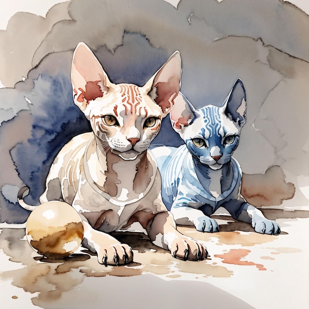 Esboço em aquarela de gato Sphynx fofo ilustração