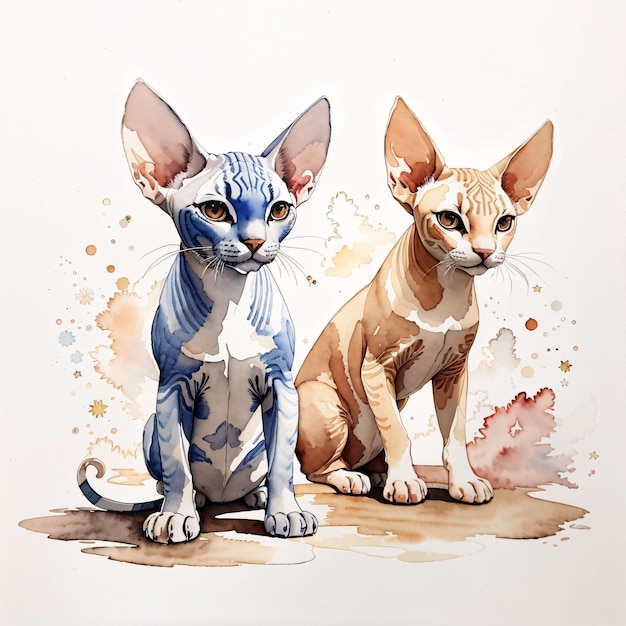 Esboço em aquarela de gato Sphynx fofo ilustração