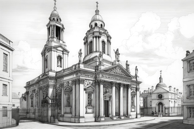 Foto esboço monocromático de uma catedral