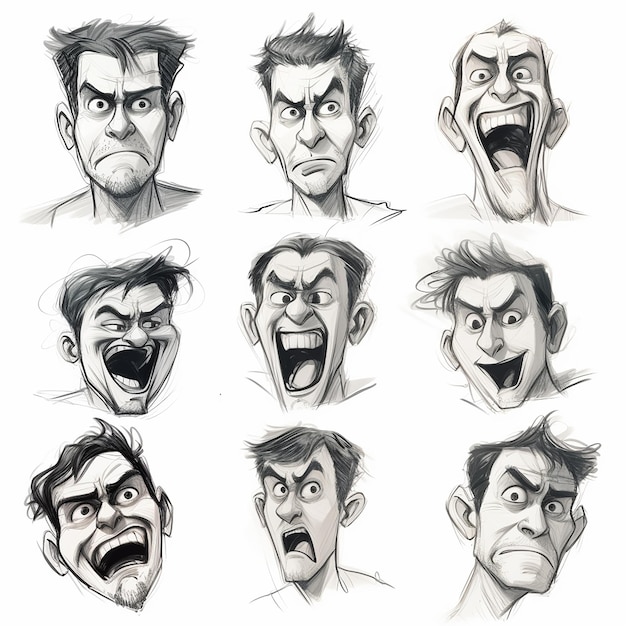 Foto esboços humanos mostrando diferentes expressões faciais