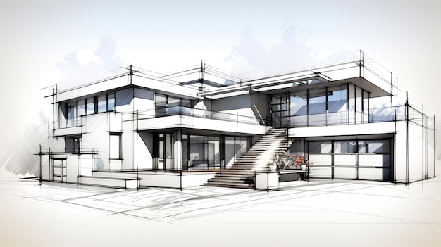 Esbozo arquitectónico de la construcción de una casa moderna 3d Ai generativo