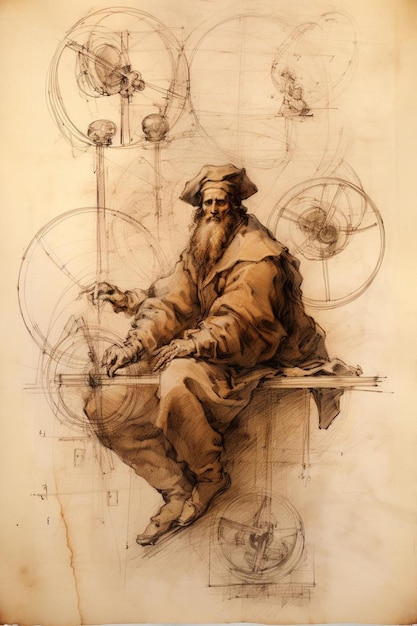 Foto esbozo conceptual de leonardo davinci