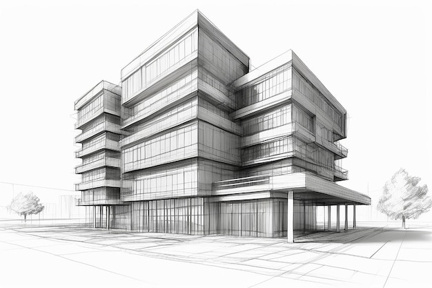 Foto esbozo de diseño 3d abstracto de un edificio de oficinas