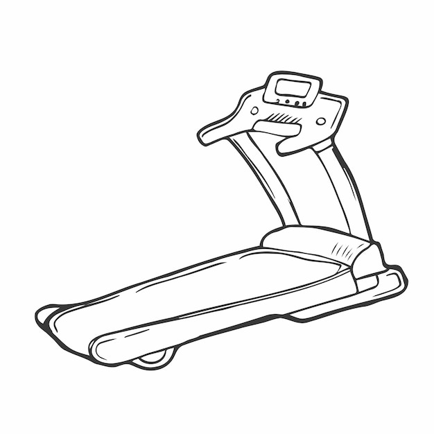 Foto esbozo de doodle dibujado a mano de equipo de gimnasia máquina de cinta de correr ilustración vectorial