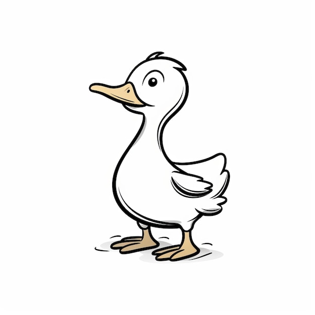 Esbozo minimalista de pato de dibujos animados sobre un fondo blanco