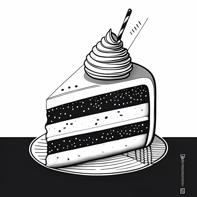 Foto esbozo de pastel minimalista dibujo de línea negra para colorear