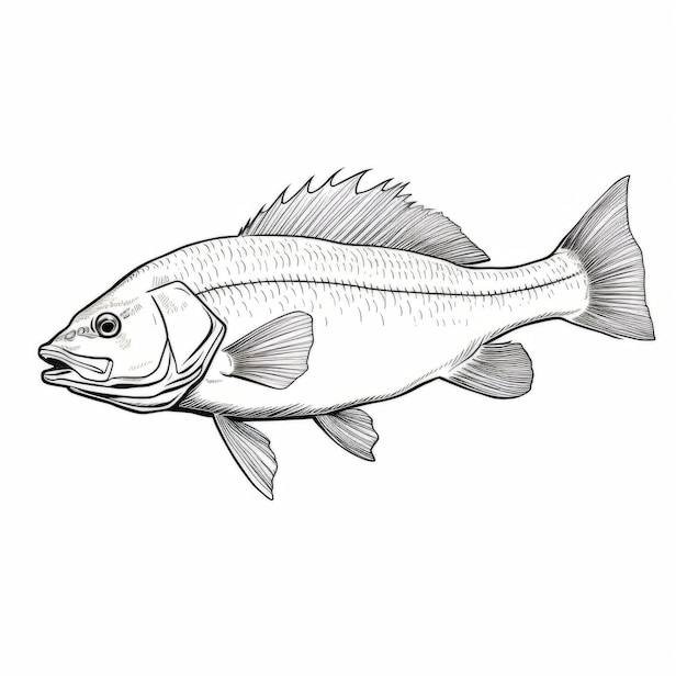 Foto esbozo de pez blanco y negro estilo de ilustración gráfica y científica
