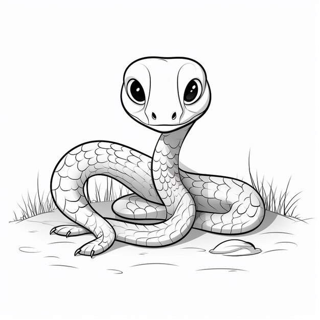 Foto esbozo de serpiente de pino lindo libro de colorear plano kawaii arte de línea