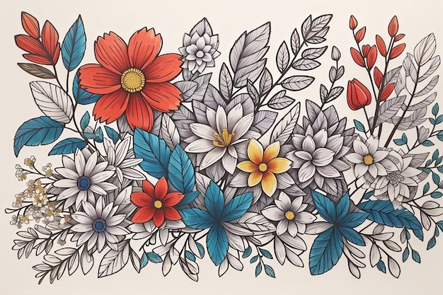 Esbozos de la naturaleza dibujos a mano de flores y hojas