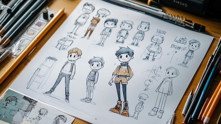 Foto esbozos de personajes una colección de ilustraciones caprichosas