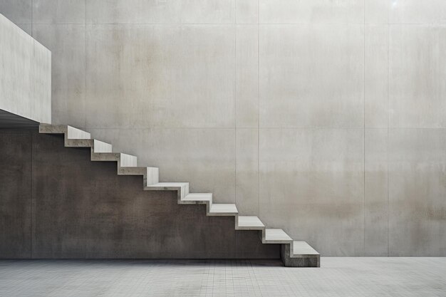 Escada contemporânea vazia abstrata feita de concreto situado em uma parede de concreto em um conjunto ao ar livre