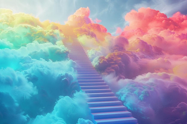 Escada cor-de-arco-íris subindo para as nuvens