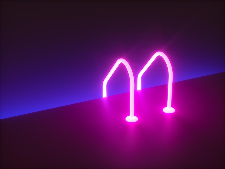 Foto escada de barras neon grab na piscina azul 3d render ilustração