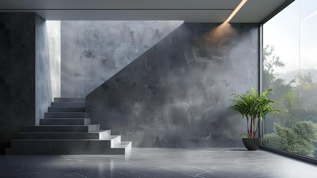 Foto escada minimalista moderna em um interior elegante luz natural inundando um espaço de concreto e vidro ideal para temas de design contemporâneo ai