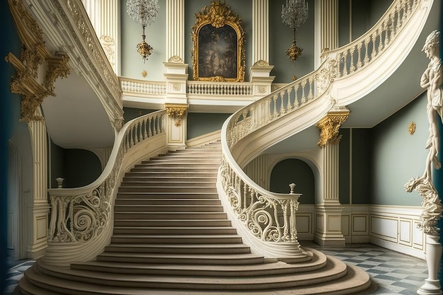 Escadaria no palácio letão de Rundale