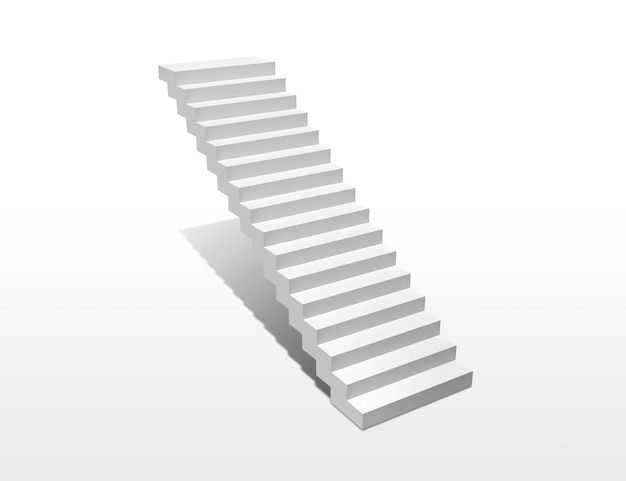 Escadas brancas isoladas em uma renderização 3d de fundo branco