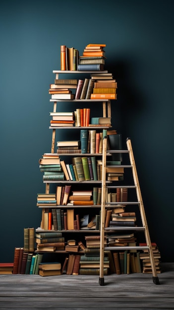 Escadas de livros empilhados emolduram a educação seduzem na vista frontal com espaço de cópia Vertical Mobile Wallpap