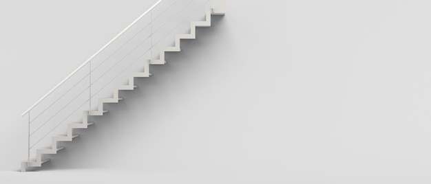 Escadas em fundo branco isolado. Bandeira. Ilustração 3D. Design de interiores.