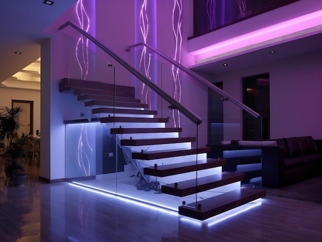 Escadas interiores modernas com iluminação LED