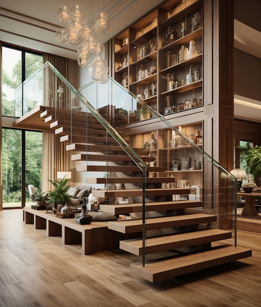 Escadas minimalistas no interior de uma vila moderna