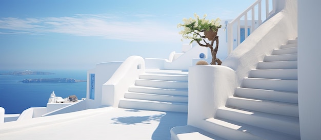 Escadas que conduzem ao terraço em Oia Santorini