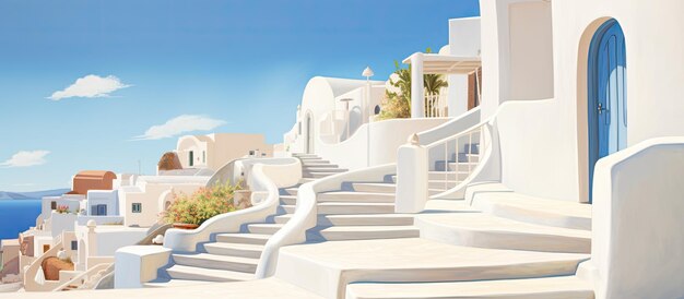 Escadas que conduzem ao terraço em Oia Santorini