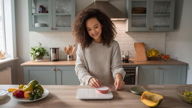 Foto escala de cocina digital blanca en gris