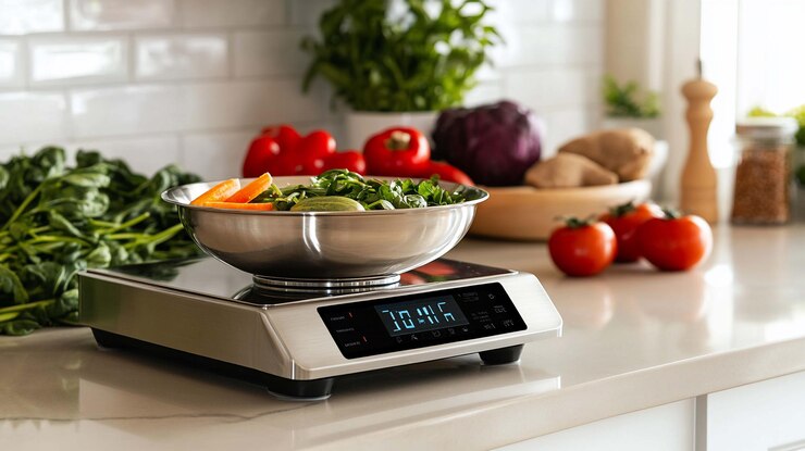 Foto escala de cozinha com vegetais frescos 1