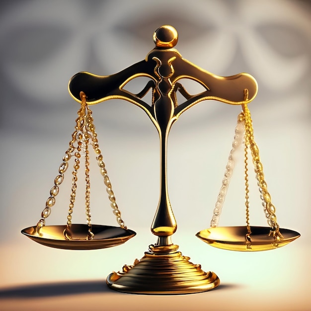 Escala de lei símbolo de justiça no fundo desfocado conceito de justiça do juiz