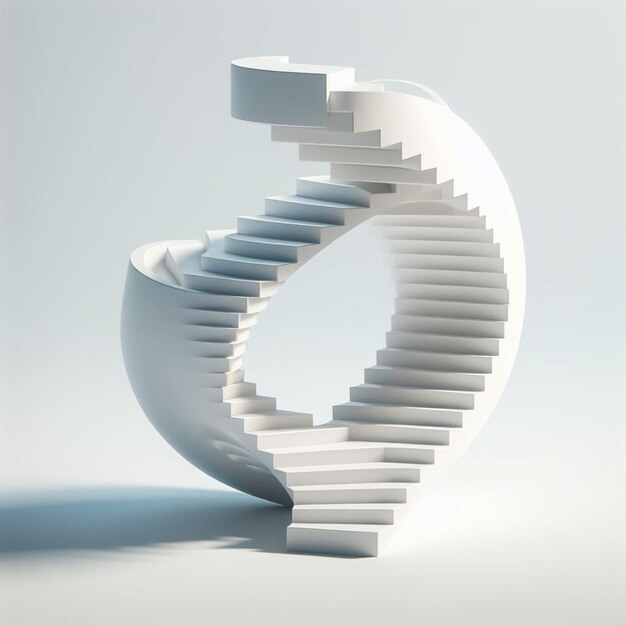 Escala en espiral aislada sobre un fondo blanco en el concepto de diseño gráfico de arquitectura minimalista