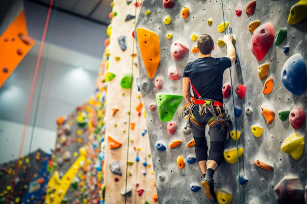 Escalador aprendiendo a escalar rocas artificiales ai generativo.