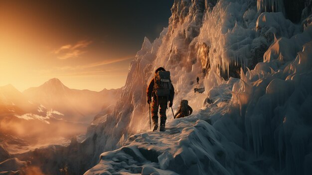 escaladores en montañas nevadas