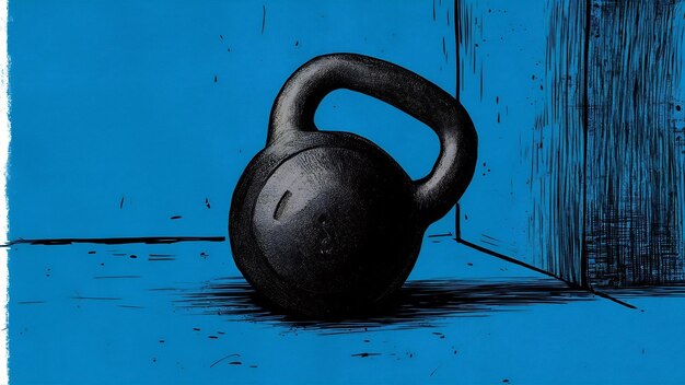 Foto escalas de kettlebell vazias desequilibradas em um fundo azul