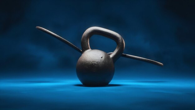 Foto escalas de kettlebell vazias desequilibradas em um fundo azul