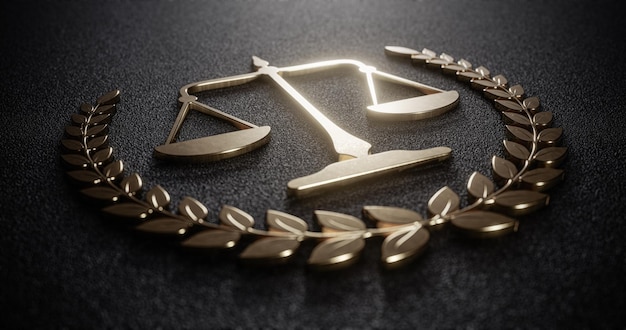 Escalas doradas de justicia que simbolizan el concepto de sistema legal de ley y orden