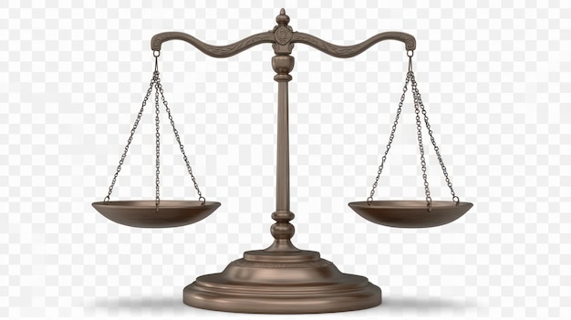 Escalas equilibradas de justiça isoladas no fundo branco do conceito legal da sala de julgamento