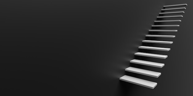 Escalera abstracta. Escaleras con escalones y fondo en blanco, concepto de negocio. Representación 3d