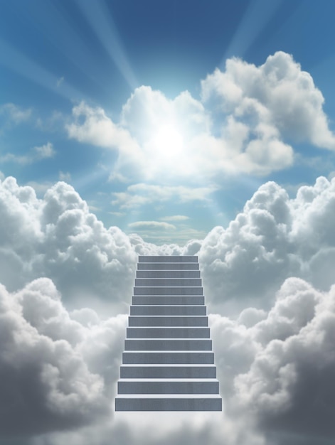 Escalera de Arafed que conduce a un cielo brillante con nubes generativas ai
