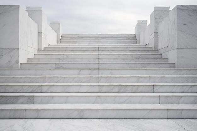 una escalera blanca con una escalera de mármol blanco en el fondo.