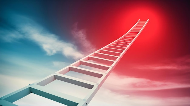 La escalera blanca normal a la escalera roja para el sueño al éxito y el concepto del siguiente paso por la técnica de renderización 3D