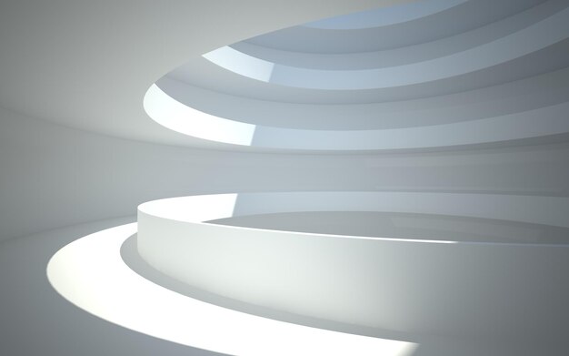 Una escalera de caracol blanca con el sol brillando en la esquina superior izquierda.