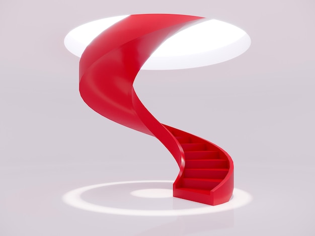 Escalera de caracol roja en renderizado 3d de espacio en blanco