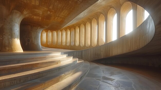 Escalera de la Catedral neoconcretista con luz etérea