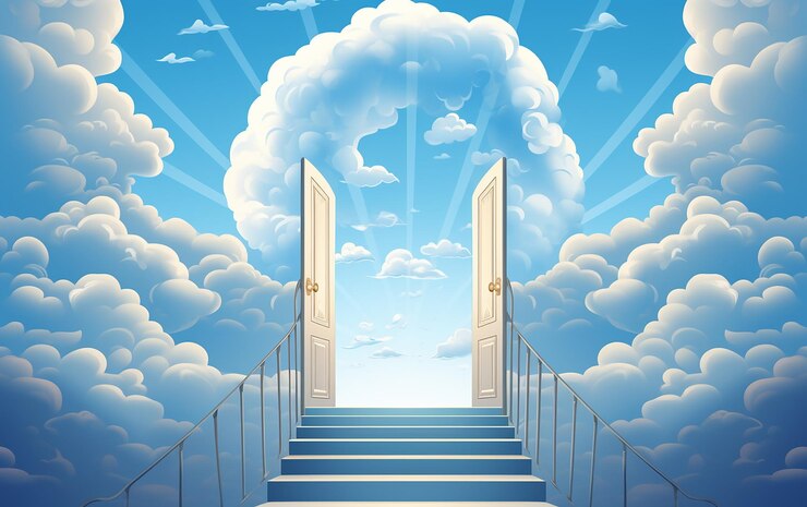 Escalera hacia el cielo Vector de escalera de puerta abierta