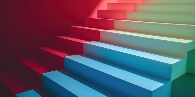 Una escalera colorida con un bloque de color azul y rojo que dice 'la palabra' en él '